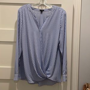 Ann Taylor blue & white surpluses blouse with long sleeves